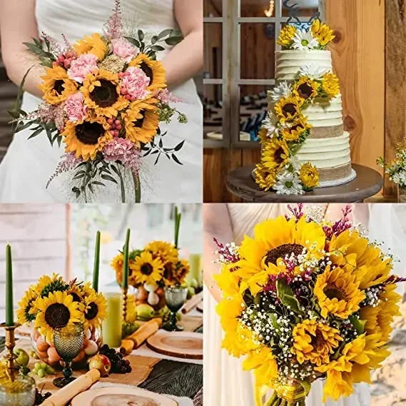 1/3/5pc Sunflower Artificial Flowers Bouquet Realistic Outdoor Garden Autumn Decoration Home Floral Arrangement Wedding Decor