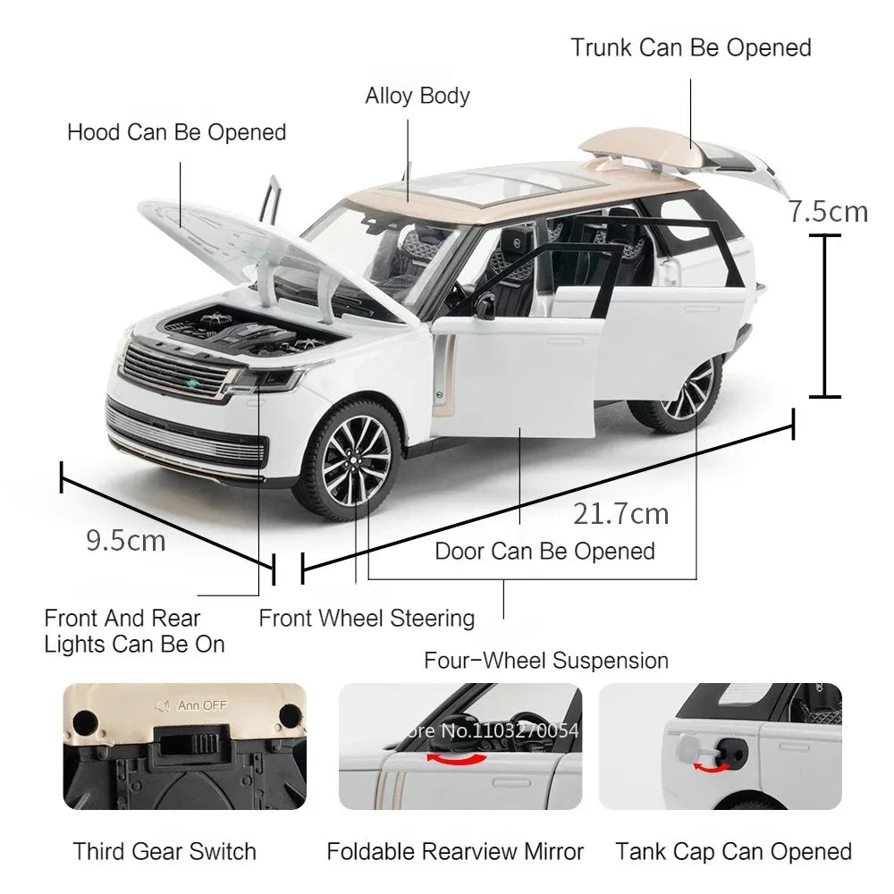 1:24 Land Rover Range Rover Defender Alloy Model Cullinan Diecast Car Toys Doors Opened Sound Light Vehices s Christmas Gifts