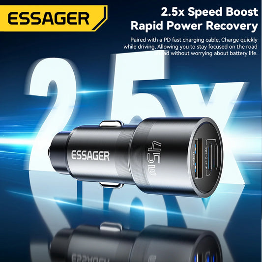 45W USB C Car Charger 3 Port PD 3.0 QC 3.0 PPS Fast Charging with Lightning iP Port