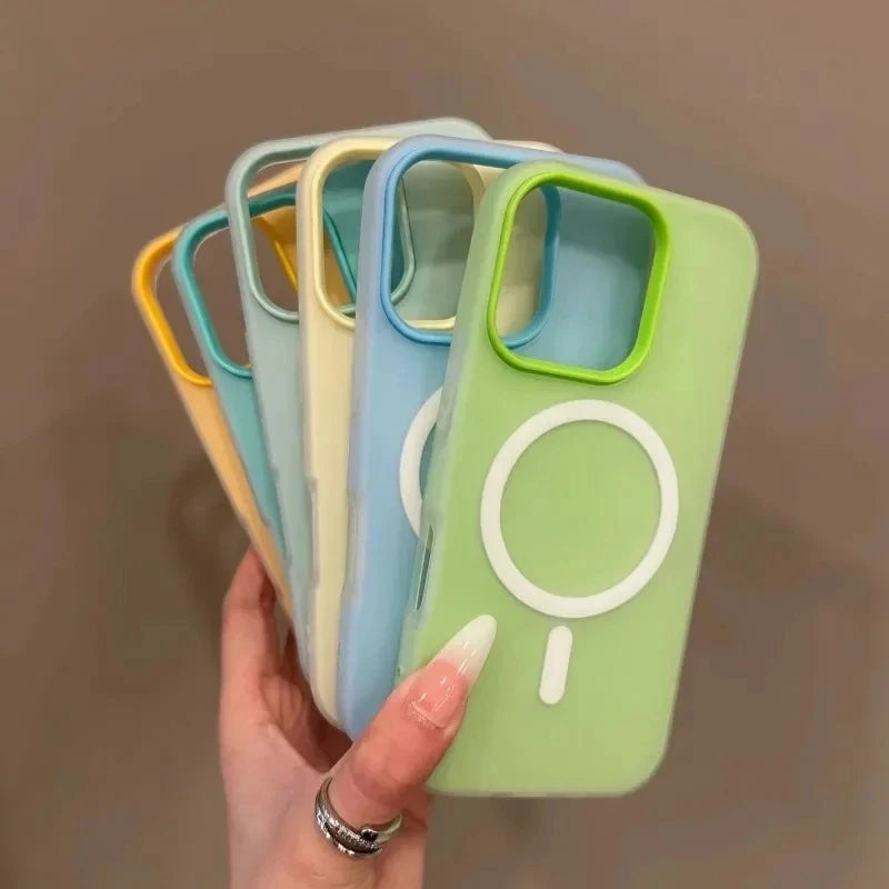 Luxury Candy Color 2 IN 1 Magsafe Case for iPhone 17 16 15 14 Plus 17 Air Wireless Charge Bumper Cover