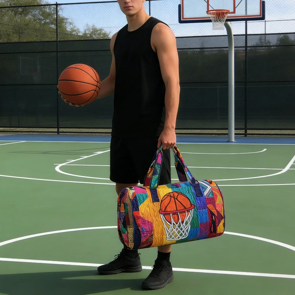 Basketball 3D Printed Quilted Duffel Bag Large Capacity Sport Travel Gym Bag Weekender Overnight Bag for Unisex Basketball Fans