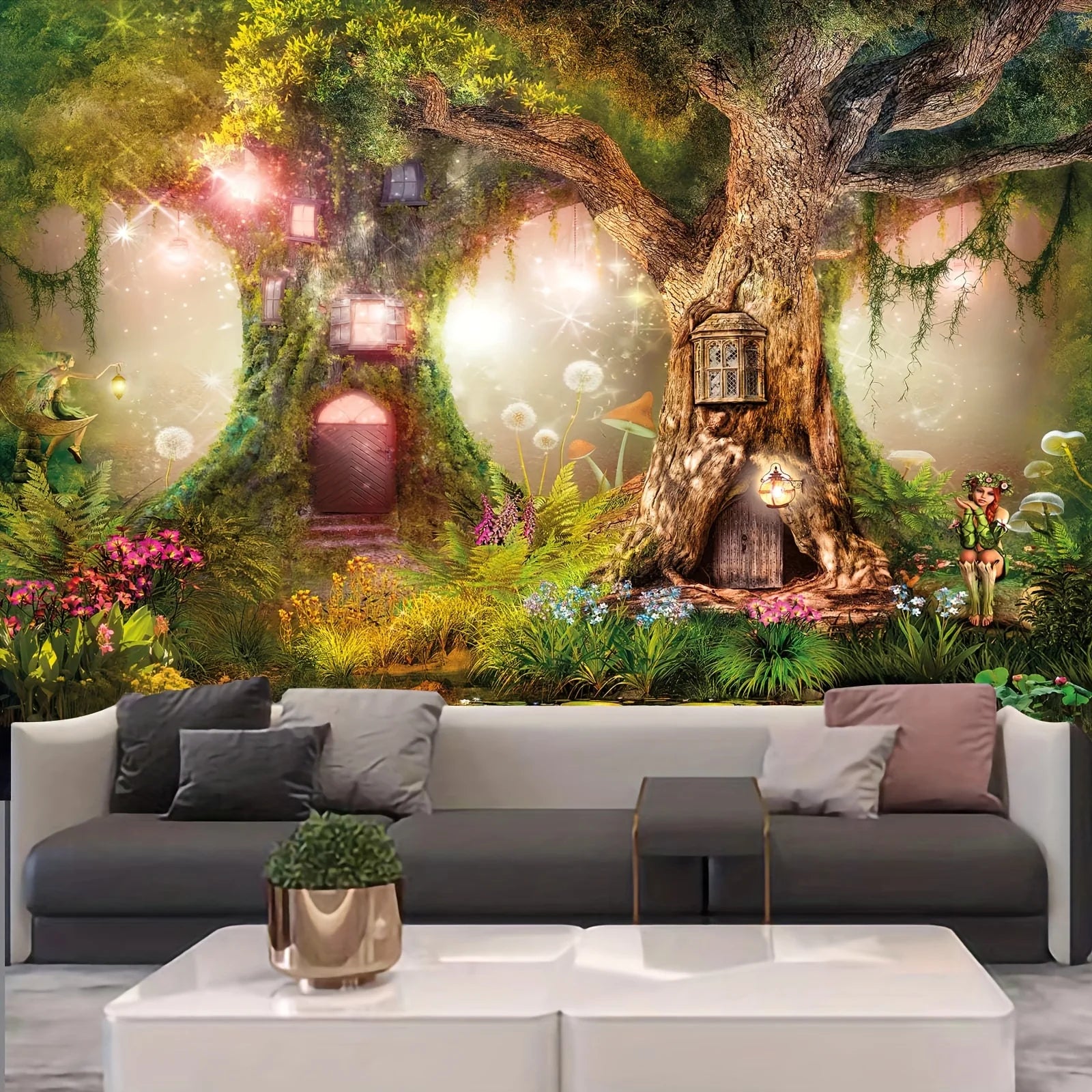Fairy Forest Fairy Tale Tapestry Treehouse Children's Room Magic Corner Theme Fantasy Living Room Decor