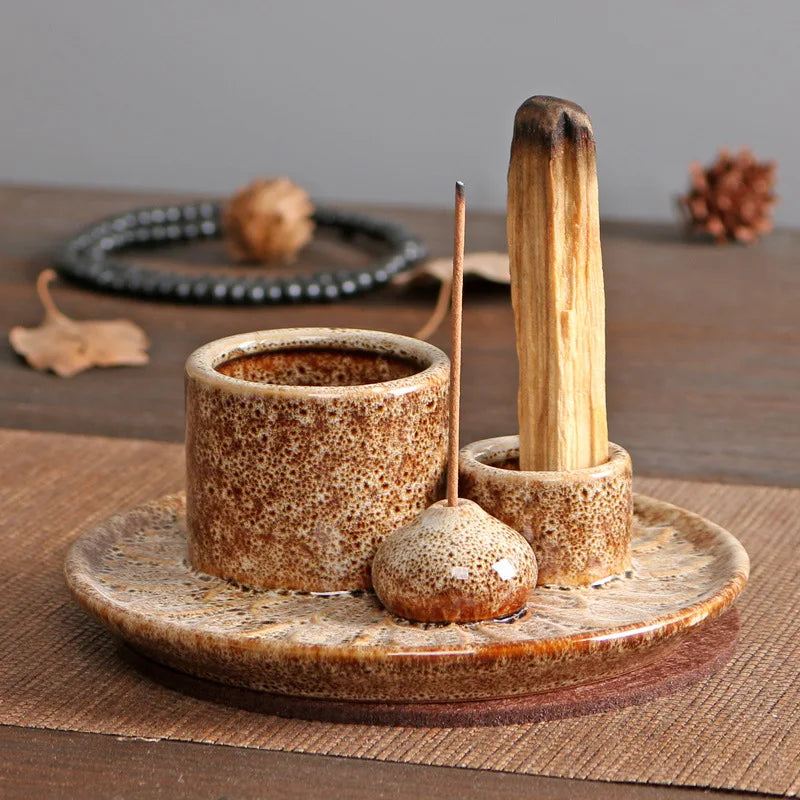 Ceramic Palo Santo Sticks Holder 4 in 1 Incense Burner Sage Holder Incense Holder Ash Catcher Tray for Meditation Yoga Room