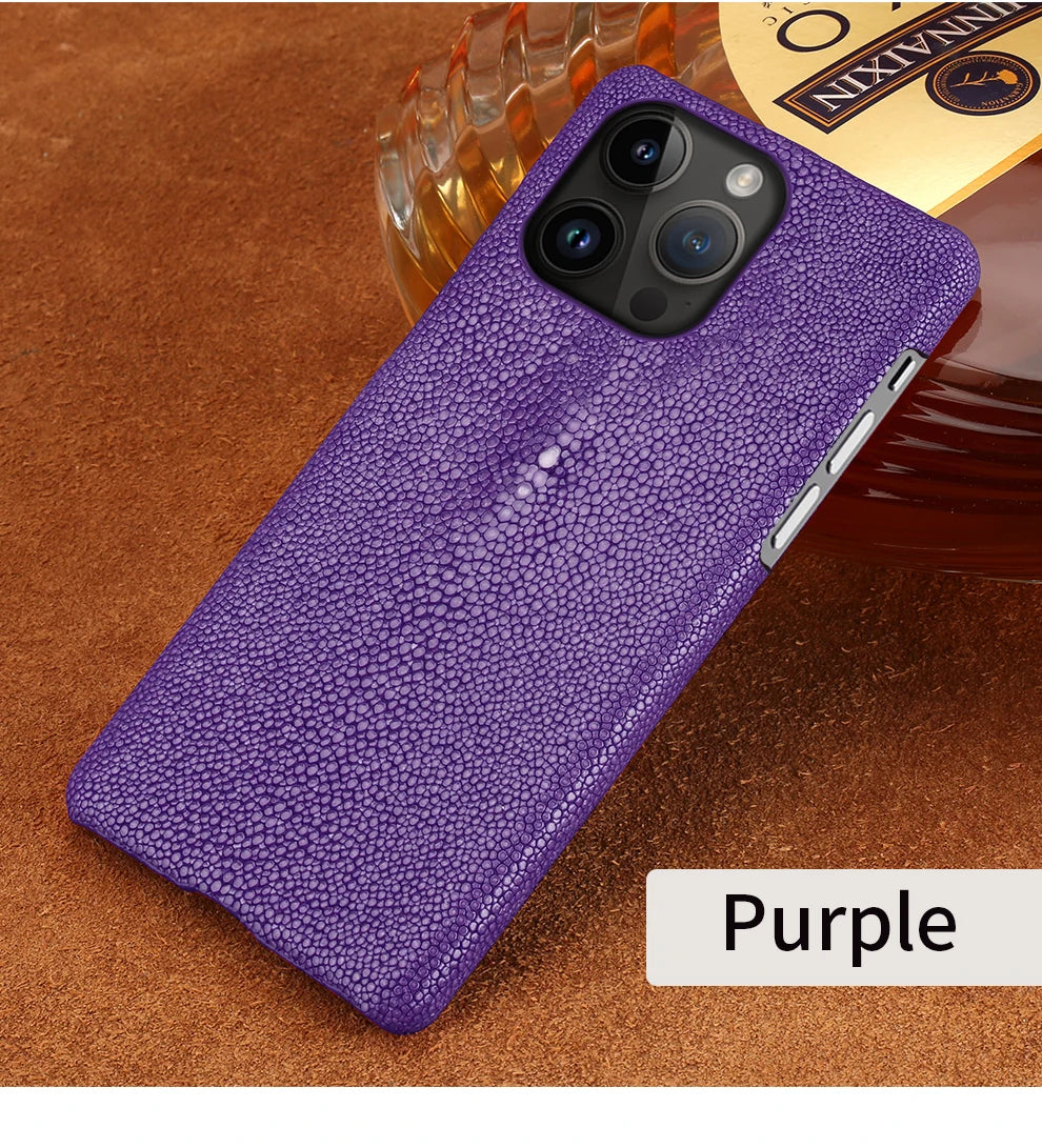 Genuine Stingray Leather Phone Case for iPhone 16 15 14 Pro Max Plus 14Pro 15Pro max Luxury Shockproof Back Cover