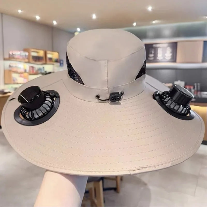 Solar Fan Sun Hat With Dual Fans And USB Charging