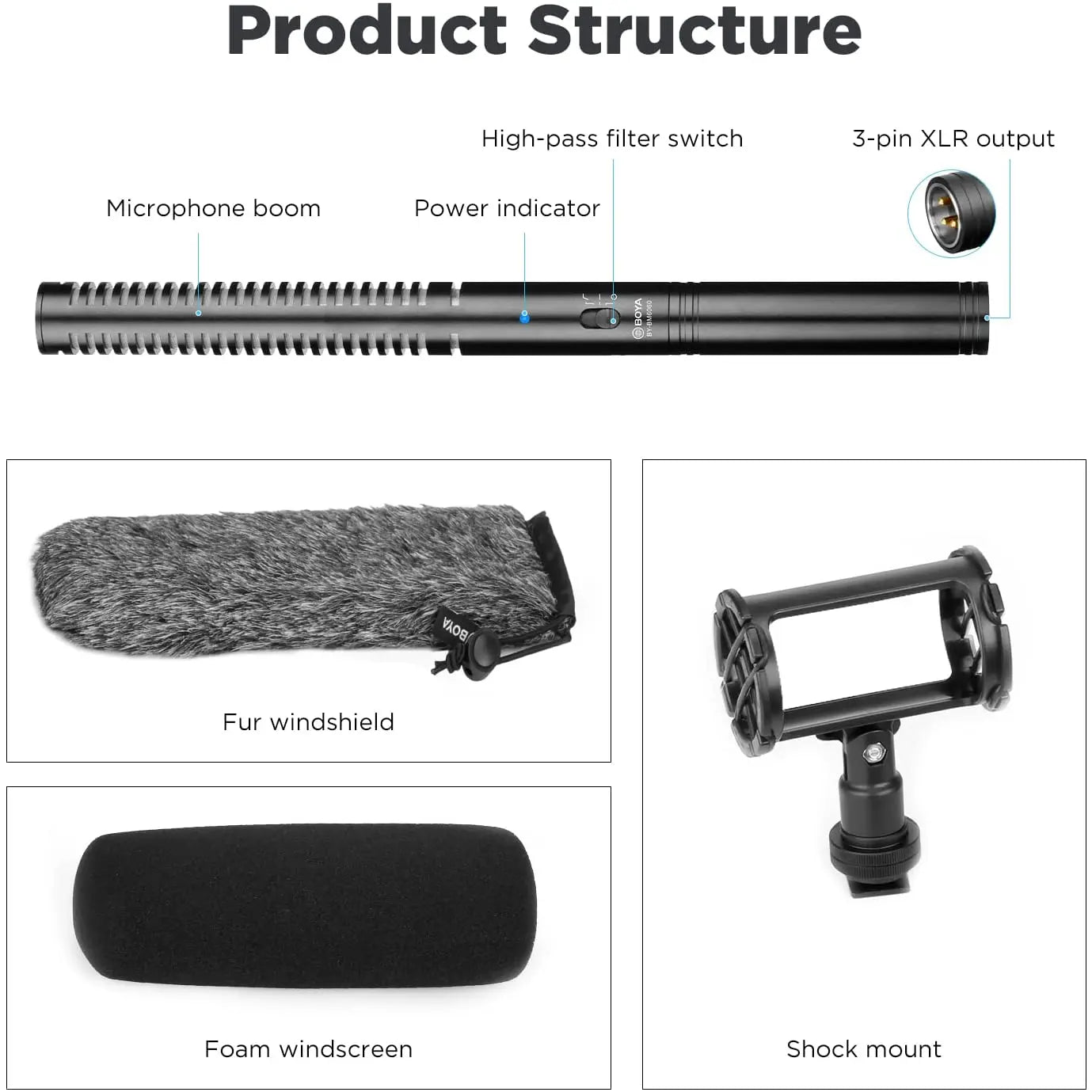 BY-BM6060 XLR Microphone Super-Cardioid Shotgun Condenser Microphone for DSLR Camcorder Film Making TV Program Interview