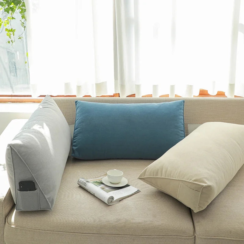 Canvas Lumbar Support Sofa Cushion With Pocket Triangle Backrest Tatami Mat For Living Room Bedroom Ergonomic Pillow