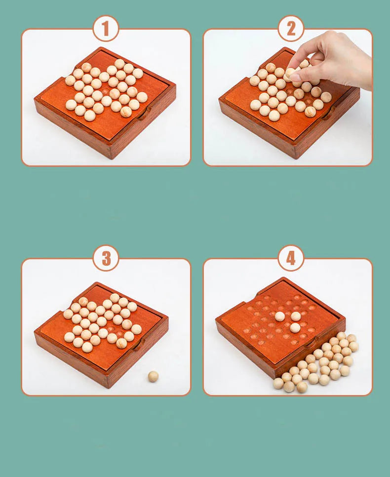 Wooden Peg Solitaire Strategy Board Game