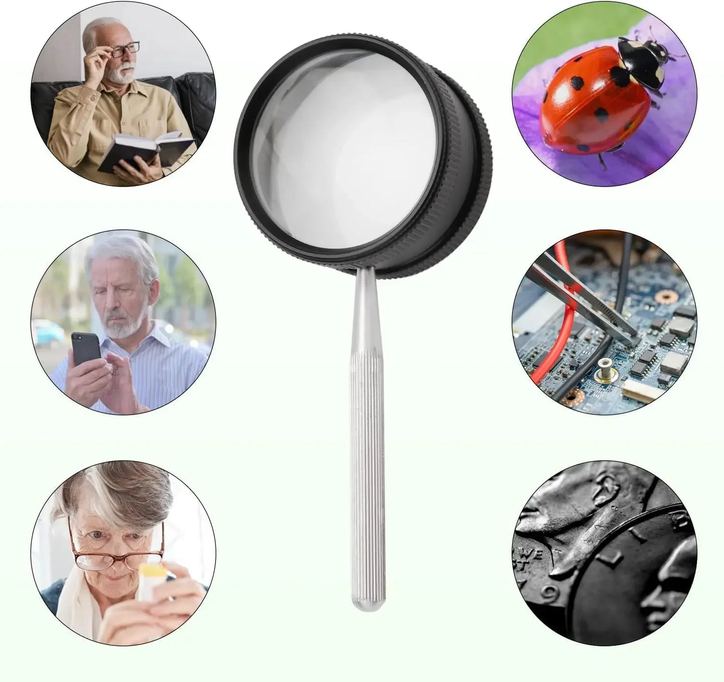 35X Handheld Magnifier Metal Optical Glass with Detachable Handle
