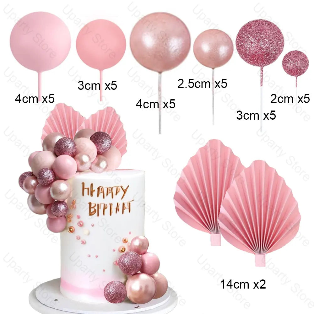 1 Set Pink Bear Cake Toppers Boho Rainbow Nude  Pink Balls Cake Decorations for Birthday Baptism  Shower Party Favor