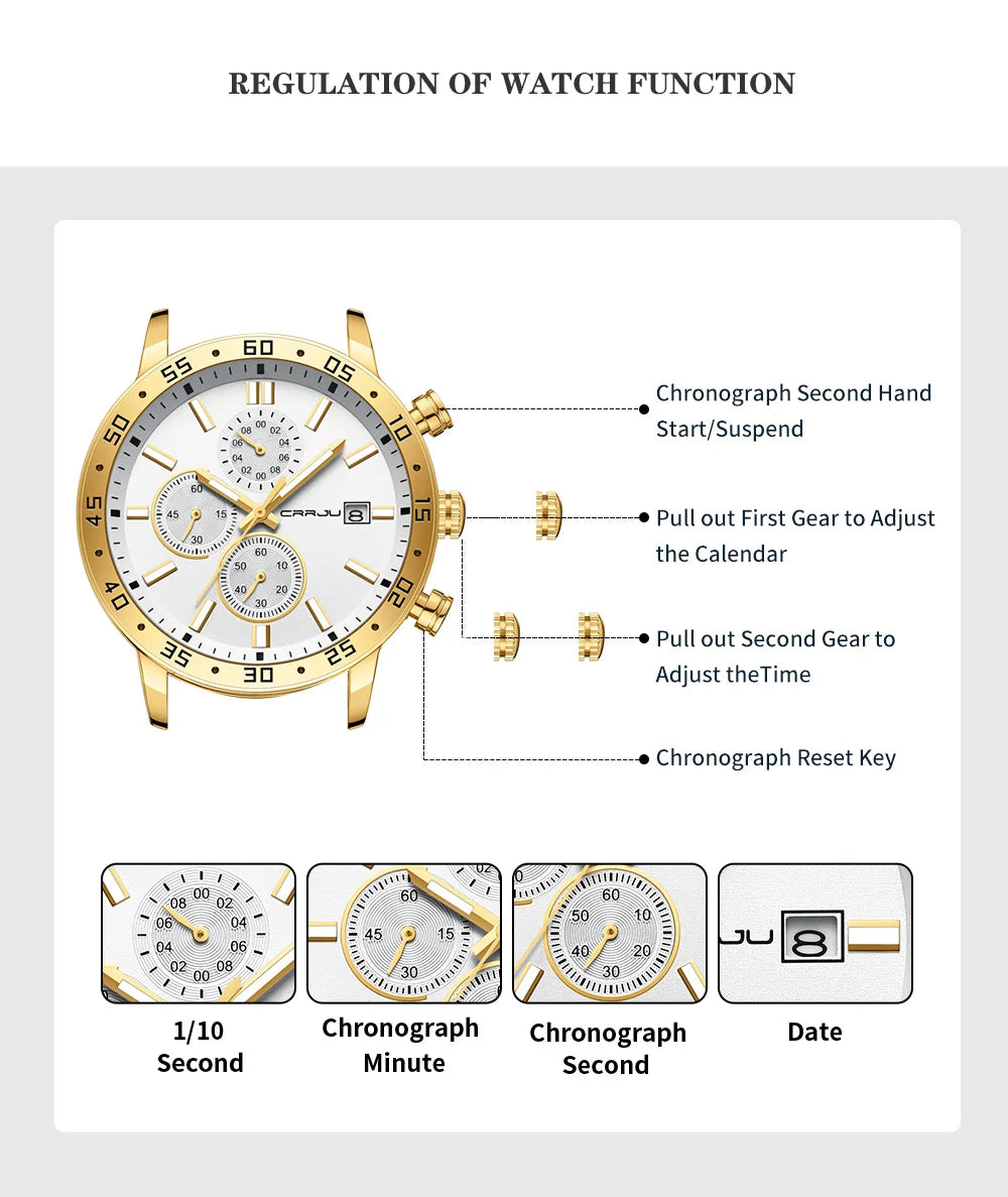 Fashion Mens Business Stainless Steel Band Quartz Watches with Calendar Chronograph Luminous Analog Wristwatch Man