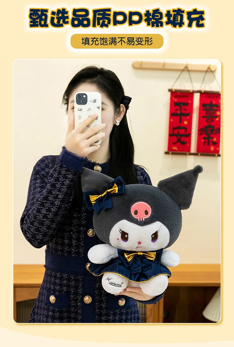 Kawaii Kuromi Plush Toy Melody Stuffed Doll Sanrio My Melody Dress Gift for Kids Birthday Xmas Girls Bedtime Pillow Wholesale