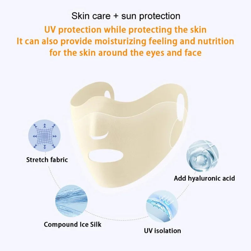 Ice Silk Sunscreen Mask Summer Anti-UV Protection Cycling Face Cover Women Breathable Outdoor Sport Sun Windproof Reusable Masks