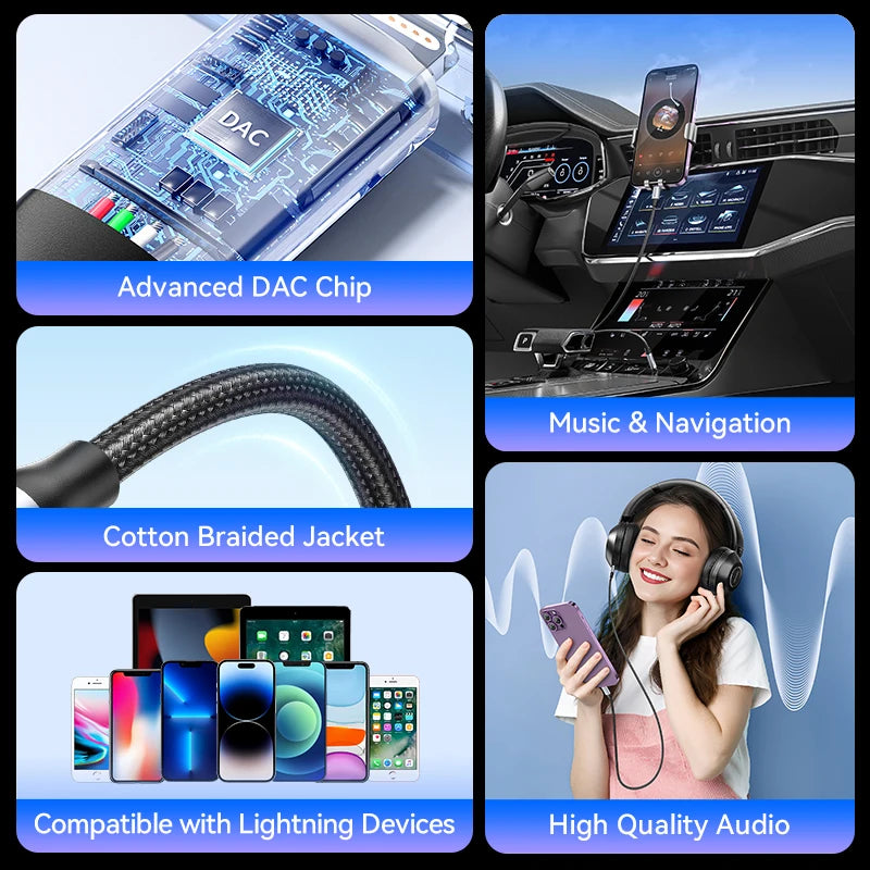 Adapter for iPhone DAC Lightning to 3.5mm Headphone Adapter for iPhone 14 12 Pro max xr Aux Cable Phone Accessories