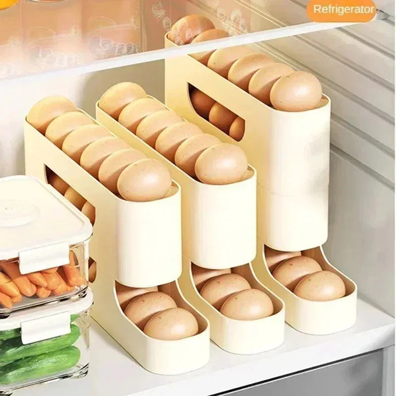 2–4 Layer Ladder Slide Egg Storage Box – Large Capacity Automatic Rolling Refrigerator Egg Organizer