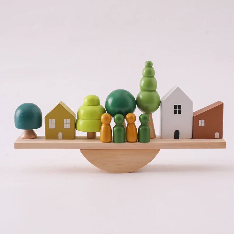 Montessori Sensory Toys  Stacking Toys For Baby Forest Houses Replica Wooden Forest Blocks  Early Childhood Education Game Gift