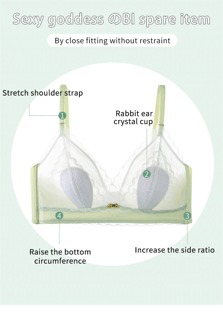 Women’s Lace Transparent Rabbit Ears Bra & Panties Set – Soft, Thin Push-Up Lingerie