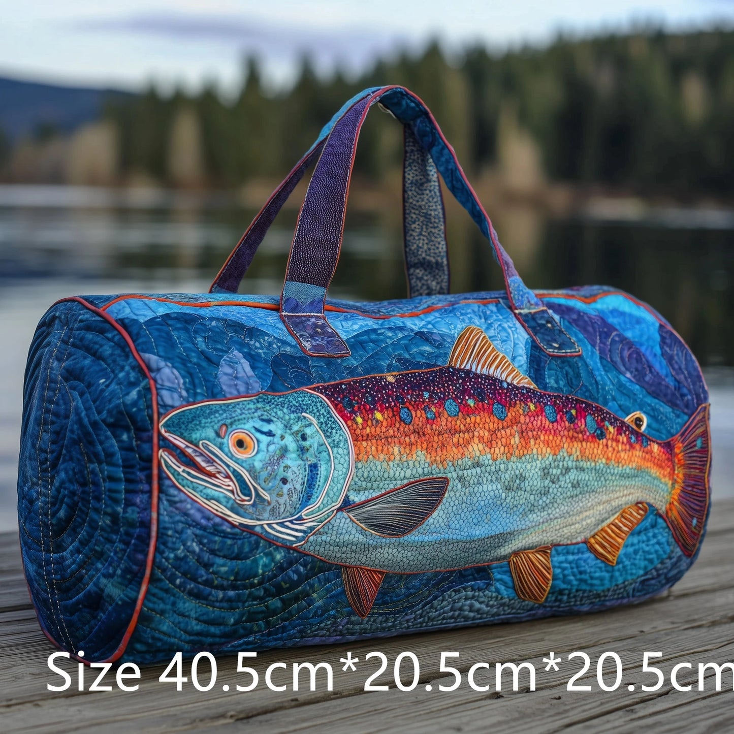 Trendy Handmade Quilted Fishing Gear Bag Bass Fish 3D Printed Duffle Bag Weekender Bag for Men Fisherman Gift Outdoor Adventures