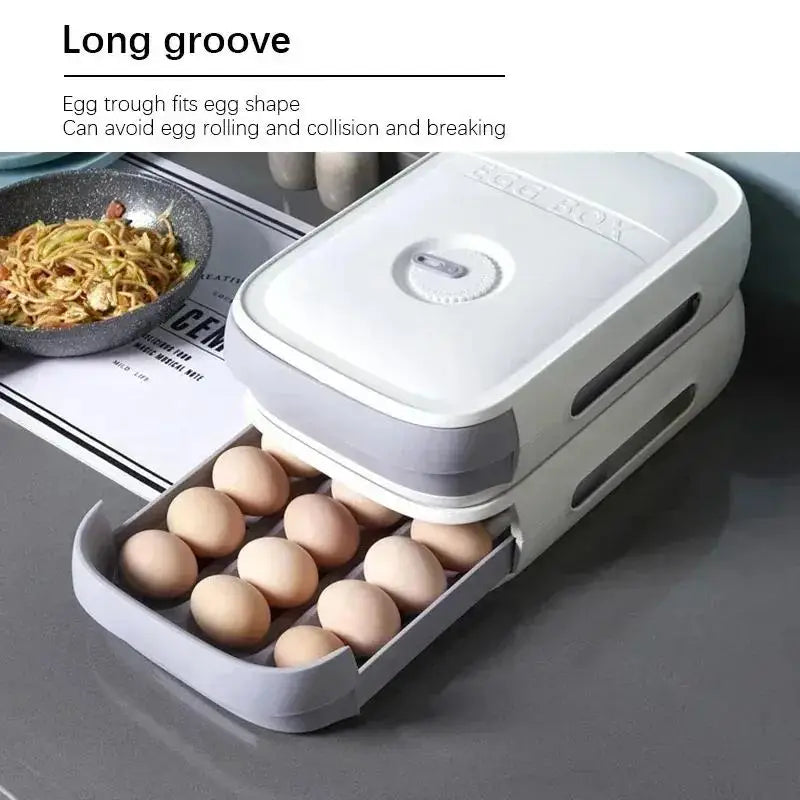 Stackable Drawer-Style Egg Storage Box – Large Capacity Rolling Egg Refrigerator Organizer