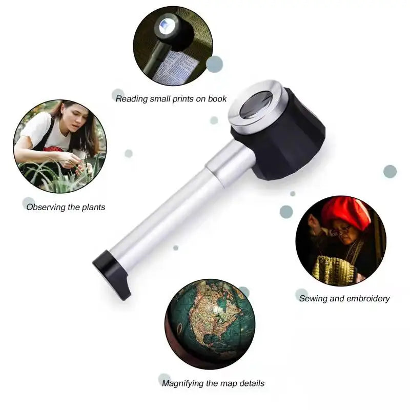 45X LED UV Magnifier Loupe with Scale Metal Handheld