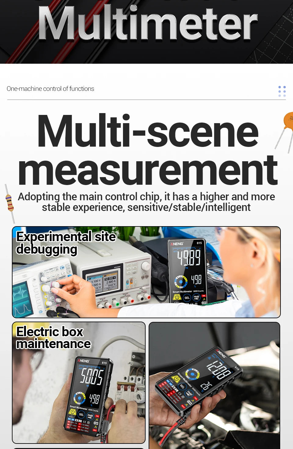 Multimeter Smart Touch Multi tester AC/DC Current Voltage Tester 6000 Counts NCV Meter Battery Charging Instrument Tool