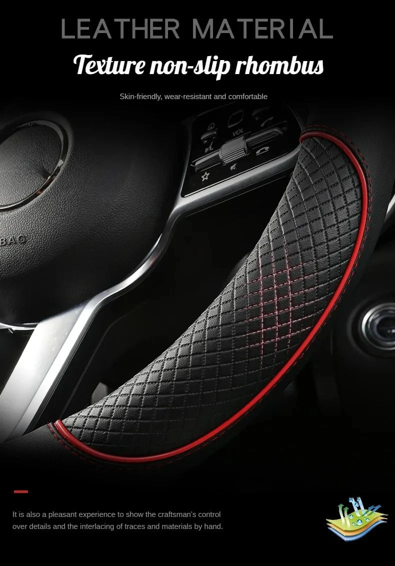 Universal Leather Diamond Steering Wheel Cover 37CM 38CM