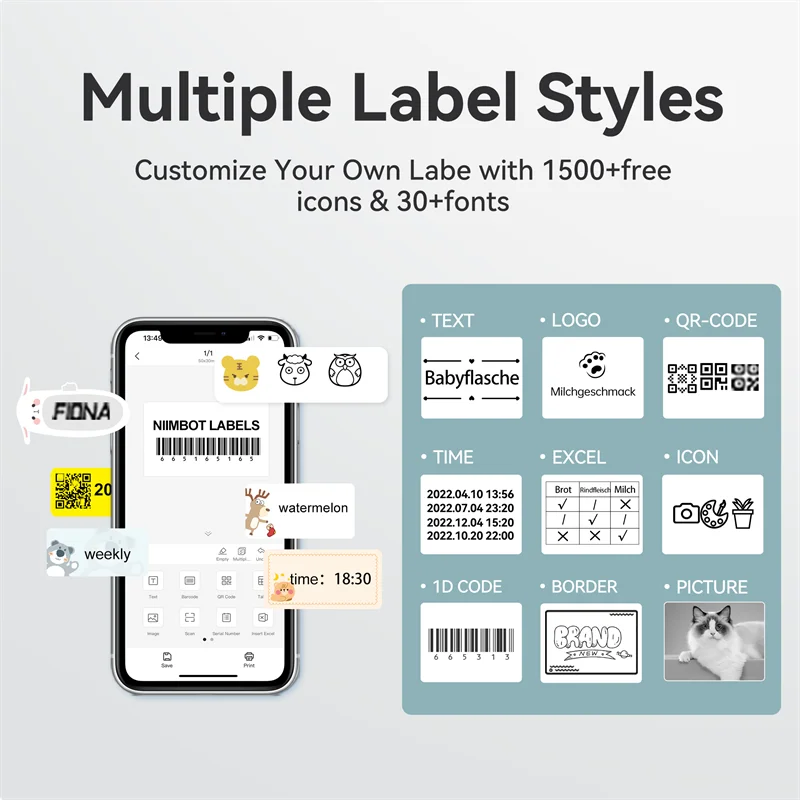 B1 Thermal Label Printer, Bluetooth Portable Sticker Maker 20–50mm, Inkless Barcode Price Tag Label Machine for Business & Food