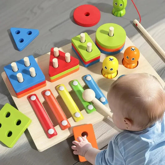 Montessori Baby Wooden Sorting Stacking Toys Shape Color Colorful Block  Educational Learning Toys for Boys Girls Birthday Gift