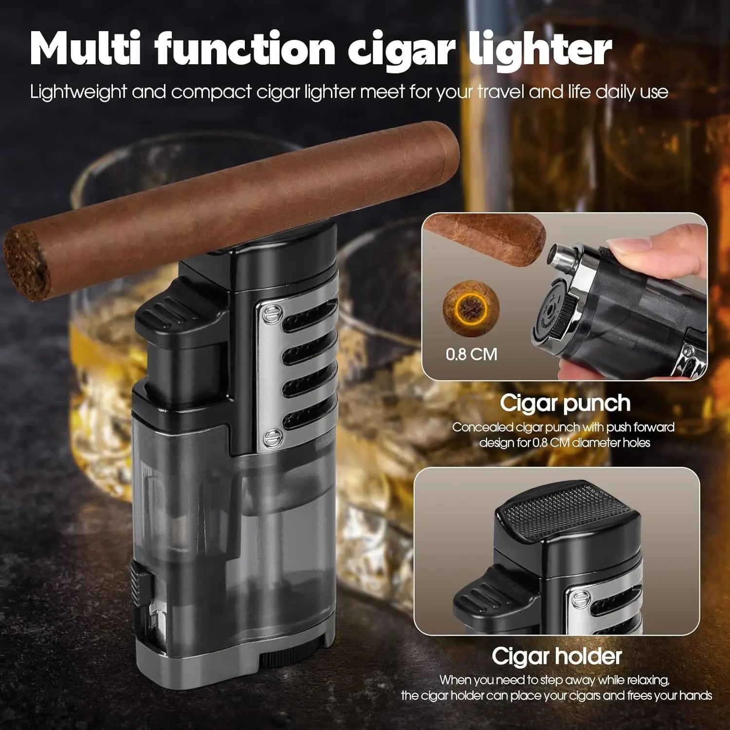 Portable Travel Cigar Humidor,Double Cigar Humidor with Separate Storage for Cigar Accessories,Holds 5 Cigars