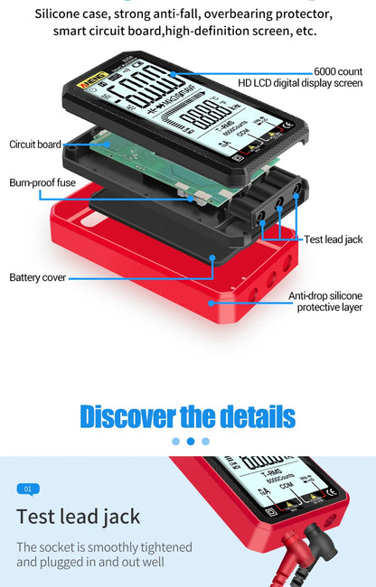 6000 Counts Digital Smart Multimeter Transistor Testers True RMS Auto Electrical Capacitance Meter Temp Resistance