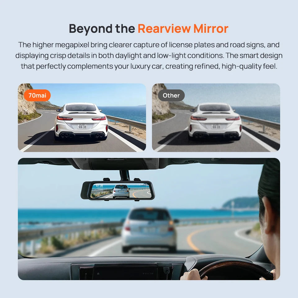 Rearview Dash Cam S410 9.35" Touch Screen Mirror Dash Cam – Dual Channel 1440P HDR Front & Rear Car DVR with WiFi, Night Vision, G-Sensor