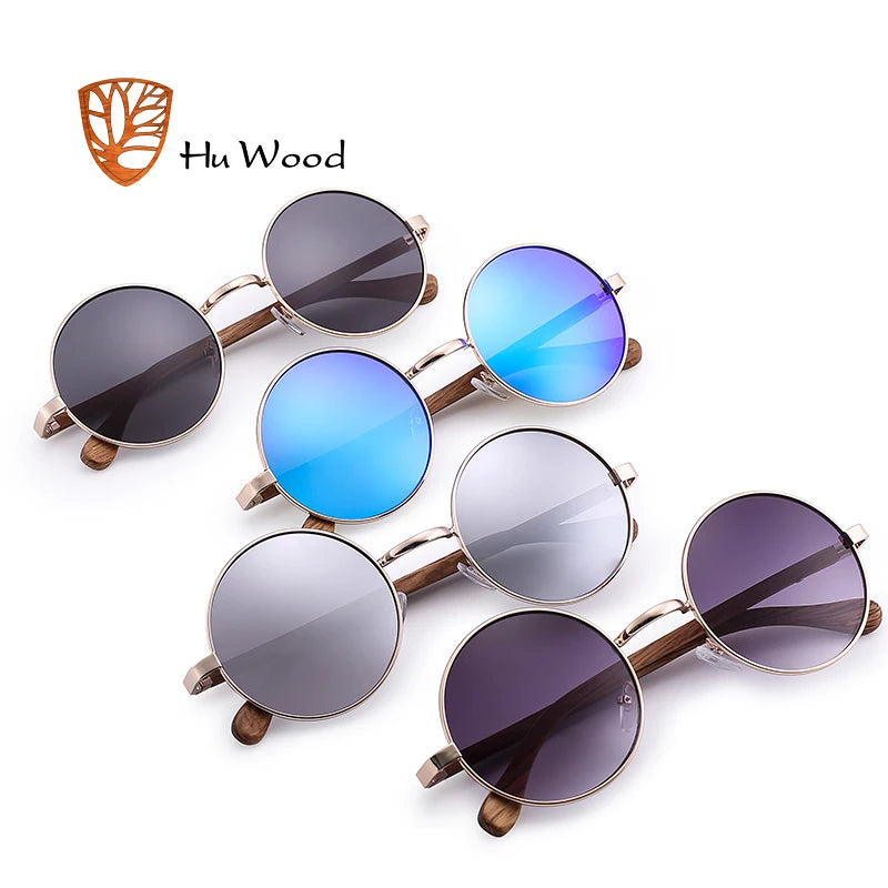 Retro Round Wood Sunglasses Wooden Sun Glasses Polarized Blue Mirror Eyewear Fashion Driving Goggle