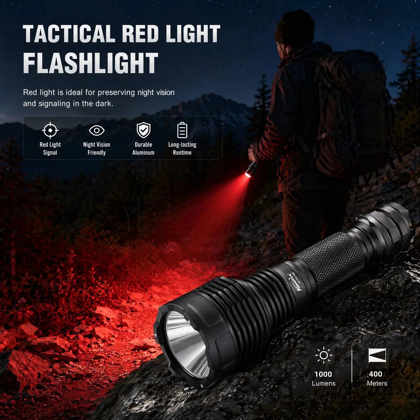 Red Light Rechargeable LED Flashlight