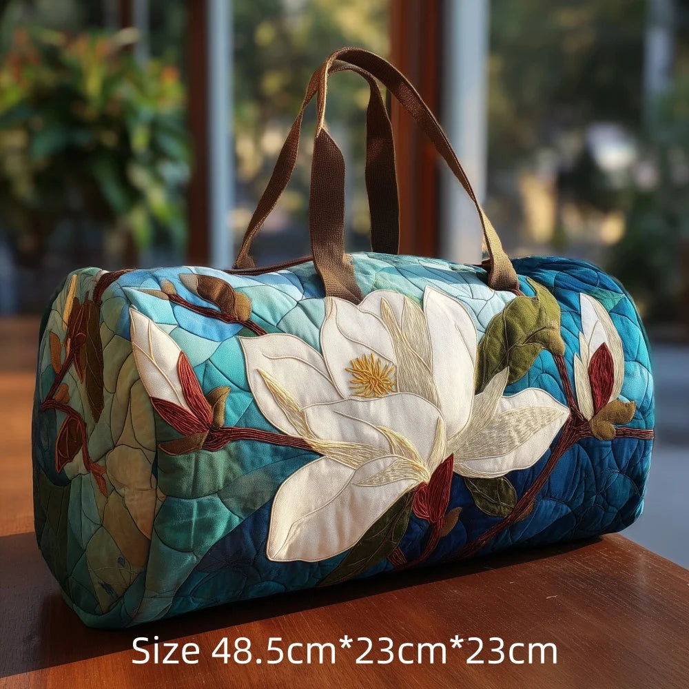 3D Printed Quilted Travel Duffle Bag Floral Pattern Tote Colorful Flowers Carry-On Lightweight Weekender Overnight Bag for Women