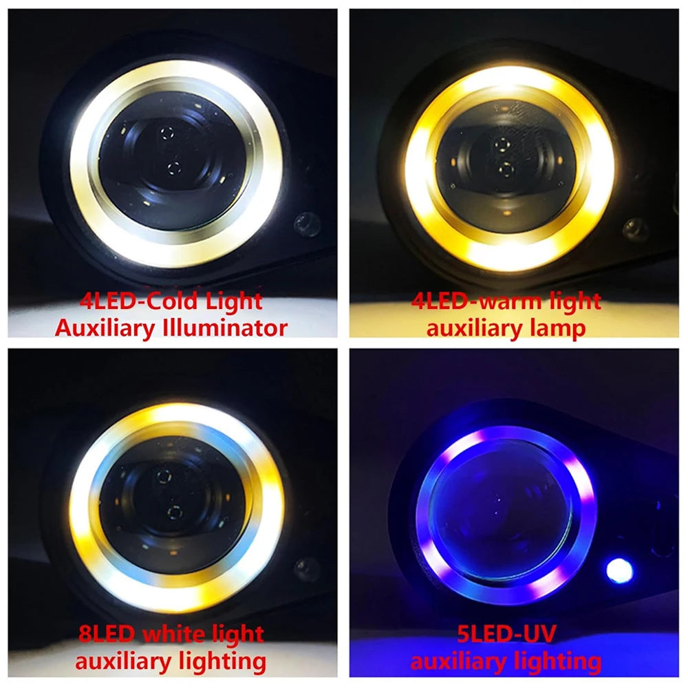 30X Rechargeable LED UV Jewelry Loupe 4 Light Modes Pocket Magnifier