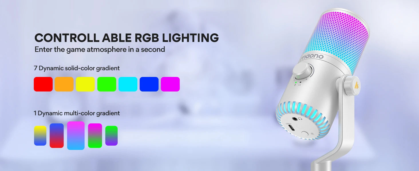 DM30 RGB USB Microphone RGB Gaming Microphone Computer Mic USB Gaming Mic with Mic Gain and RGB Lighting for PC, Phone