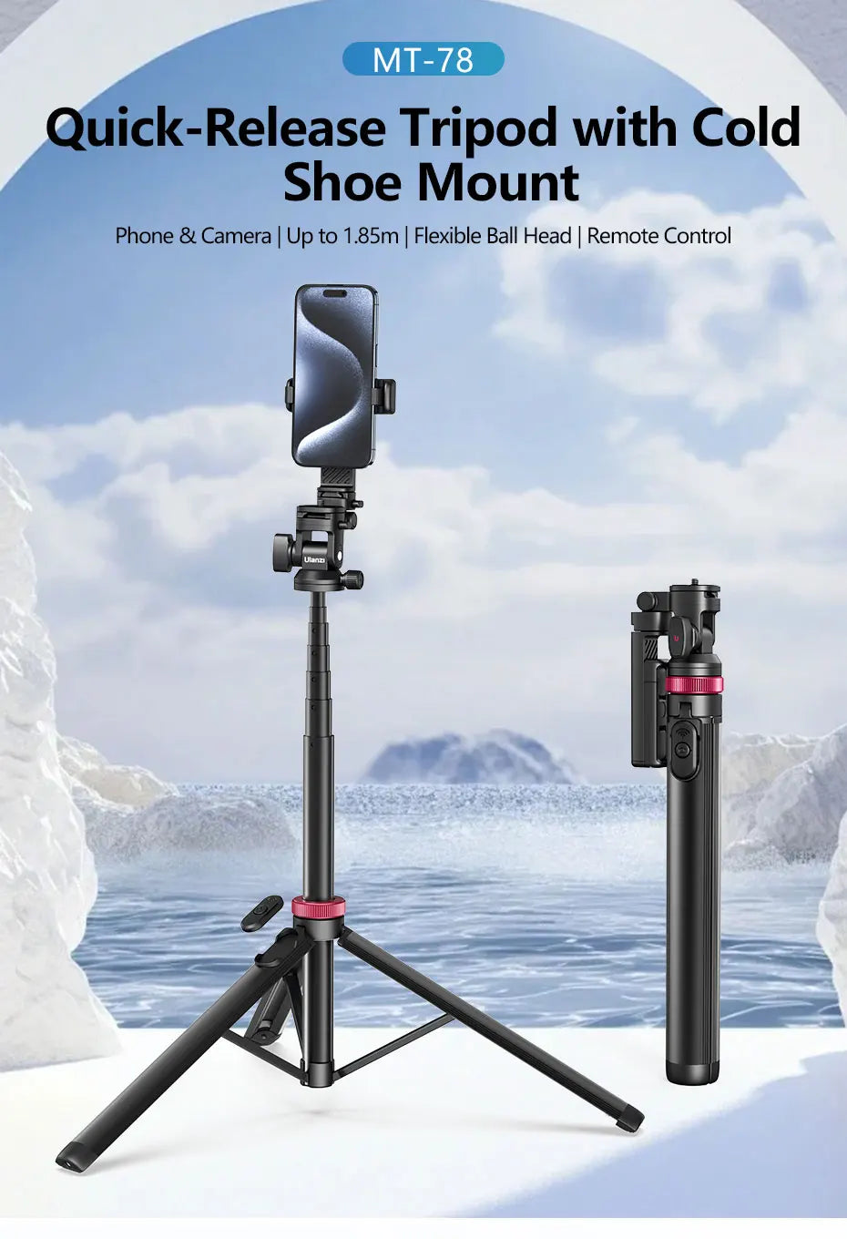 Quick-Release Tripod for Camera Smartphone Fill Light Max1.85m Tripod Selfie with Remote Control