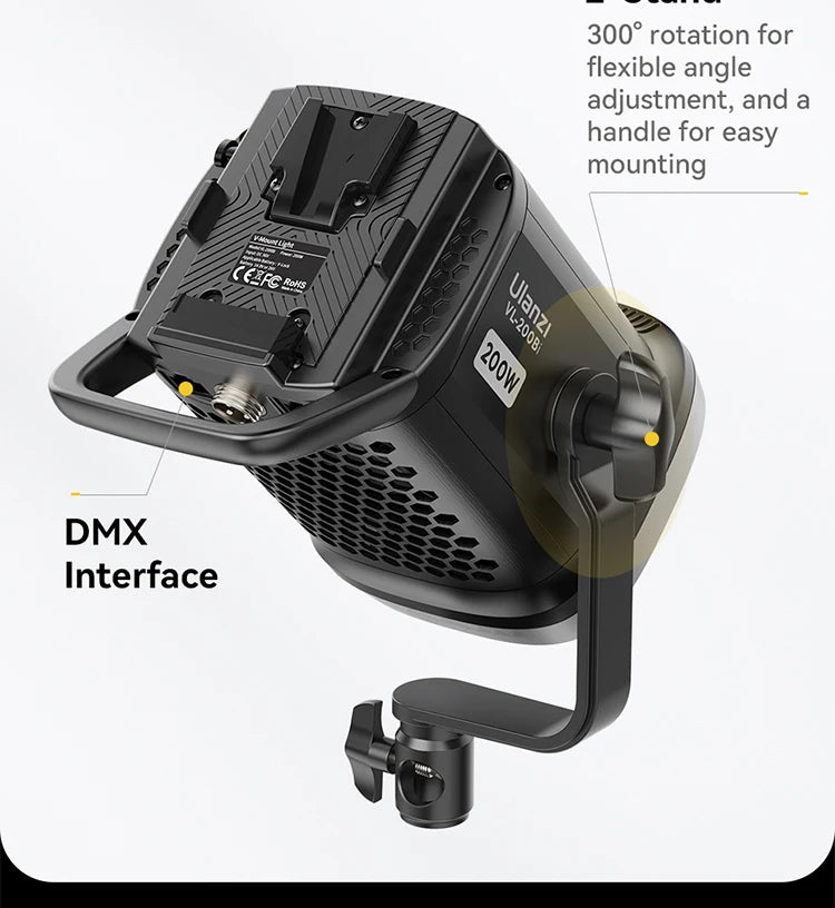 200W Bi-Color LED Video Light – Dimmable, Wireless APP Control, Continuous Studio & Photography Lighting