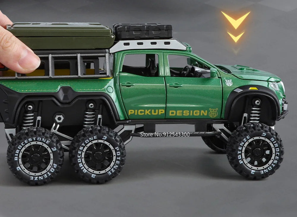 1:28 Scale X-Class 6x6 UNIMOG Motorhome Camping Car Model Toy Shock Absorption Sound Light Pull Back Off-road Vehicles Boys Gift