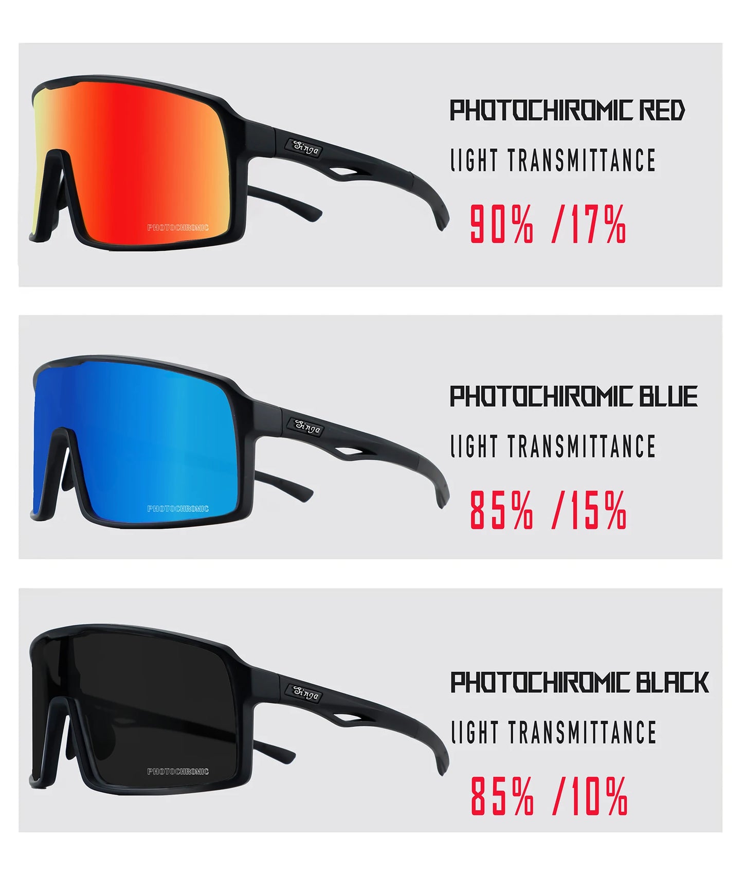 Photochromic Cycling Sunglasses UV400 Sports Bike Eyewear