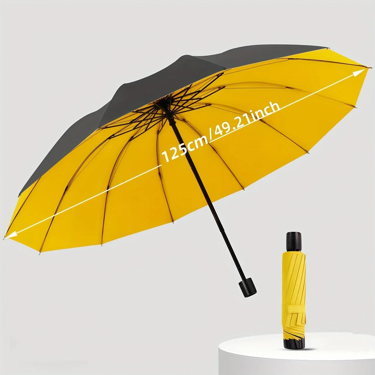 Large Reverse Folding Umbrella 125cm Diameter 12 Rib Wind Resistant Leather Cover Family Travel Umbrella
