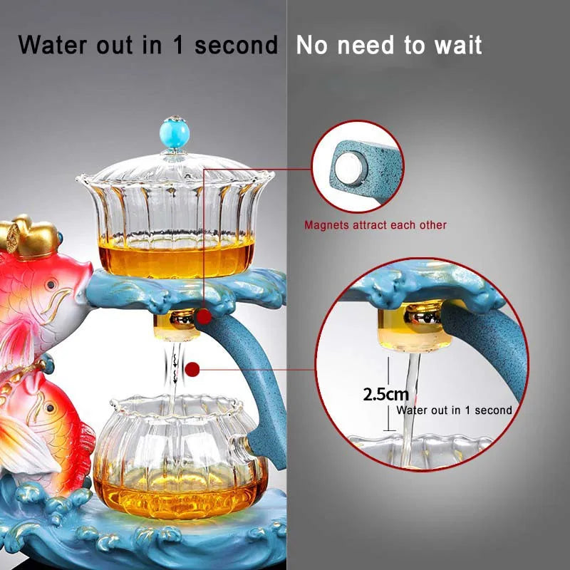 Fish Magnetic Teapot Glass Lazy Automatic Tea Making Household Pu'er Oolong Tea Set Infuser Drinking