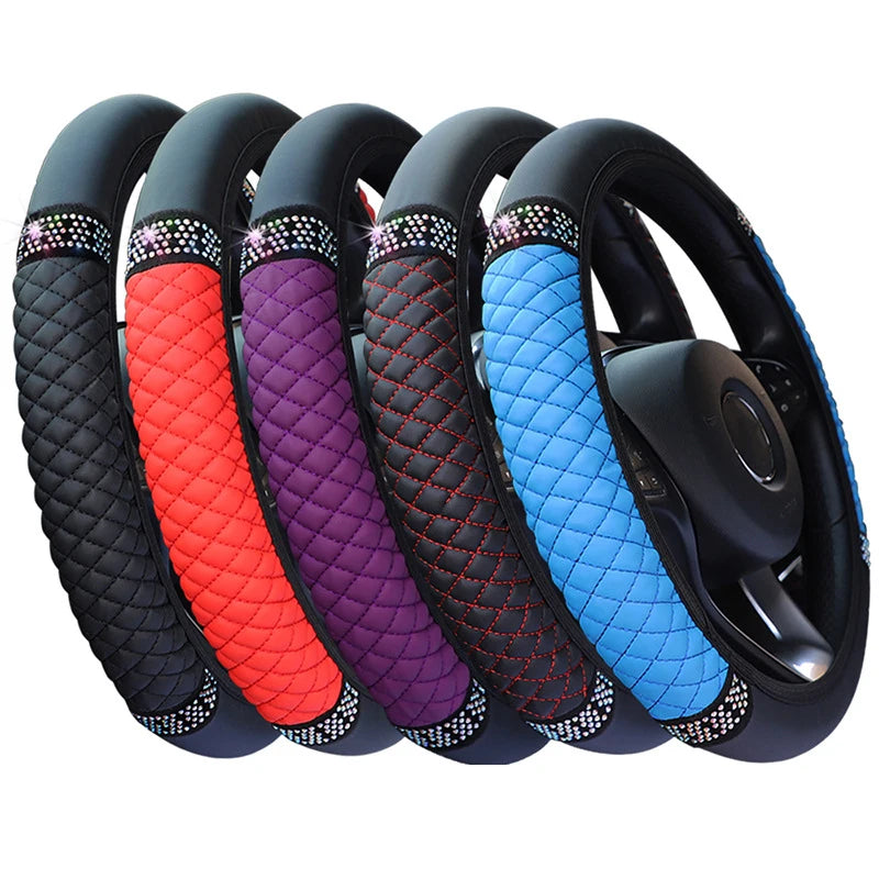 Universal PU Leather Rhinestone Car Steering Wheel Cover