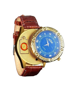 Rechargeable Metal Creative Watch Lighter Cool Trend Tungsten Filament Cigarette Lighter Men's Gift Cigarette Accessories