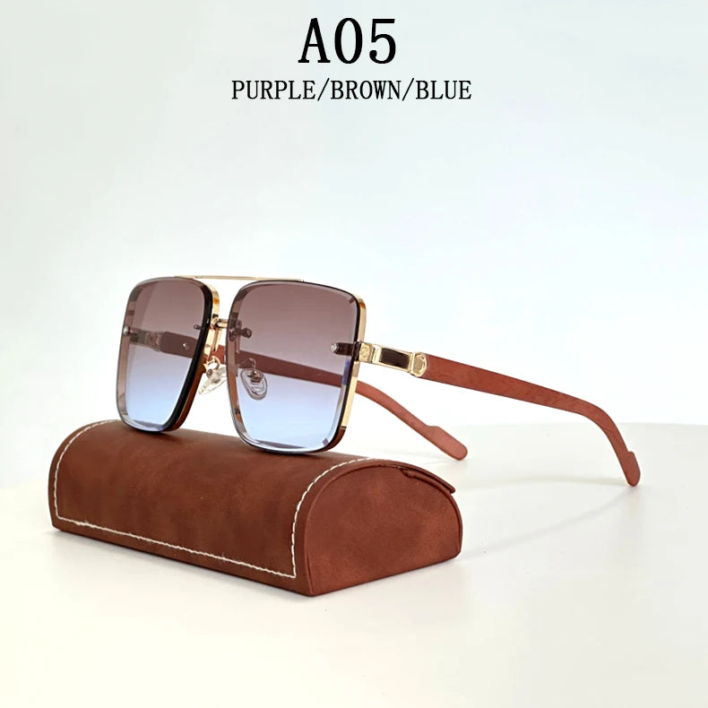 Vintage Square Wooden Frame Sunglasses With UV400 Protection