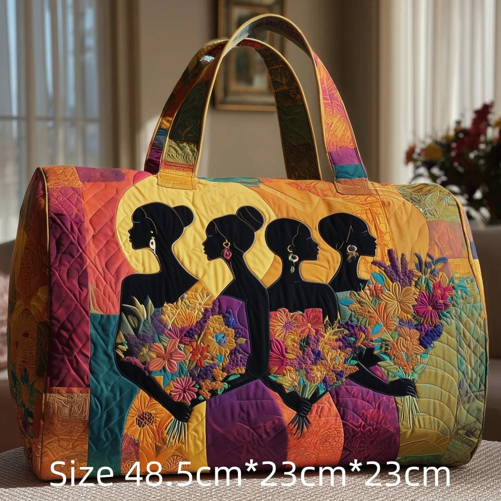 3D Quilted African Tote Bag for Women Colorful Tribal Print African Ladies Sunset Fruit Basket Gym Boho Festival Overnight Bags