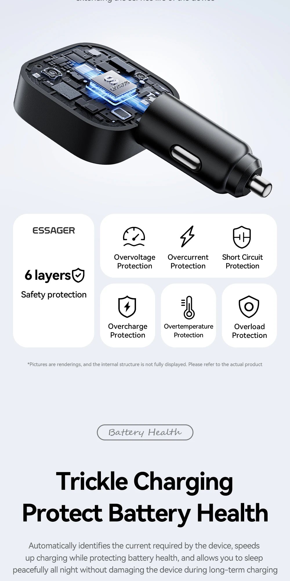 45W Car Charger with 75CM Retractable Cable PD Fast Charging USB C & USB A 3 Port Adapter