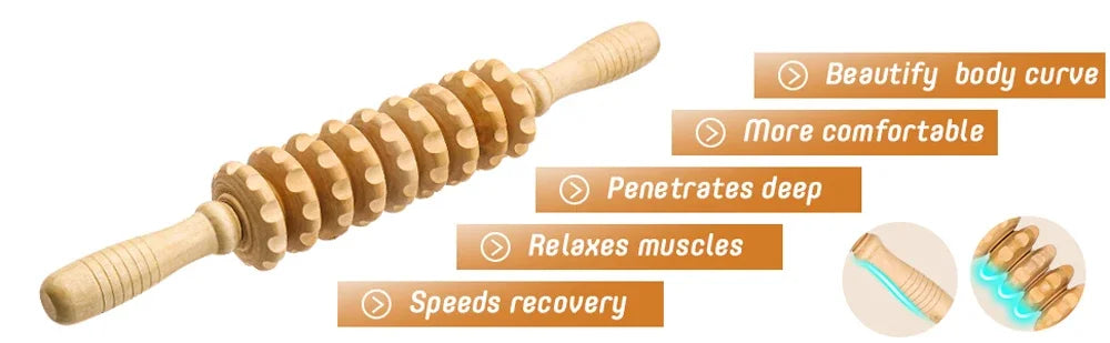 Curved Wood Roller for Stomach Cellulite,Wooden Therapy Massage Tool for Body Shaping,Wood Massager Stick for Lymphatic Drainage