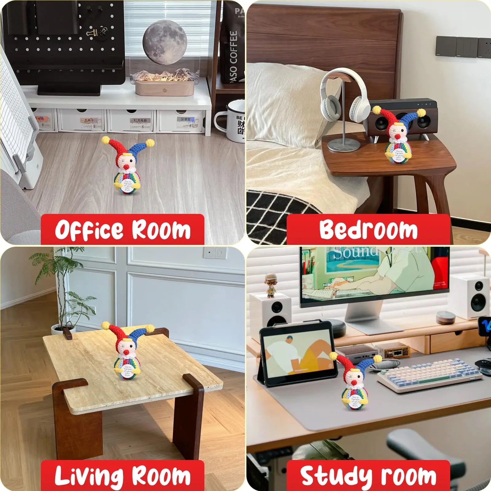 2 Pcs Funny Positive Crochet Clown Doll With Card Emotional Support Handmade Knitted Mini Clown Gifts Halloween Christmas Home Decor