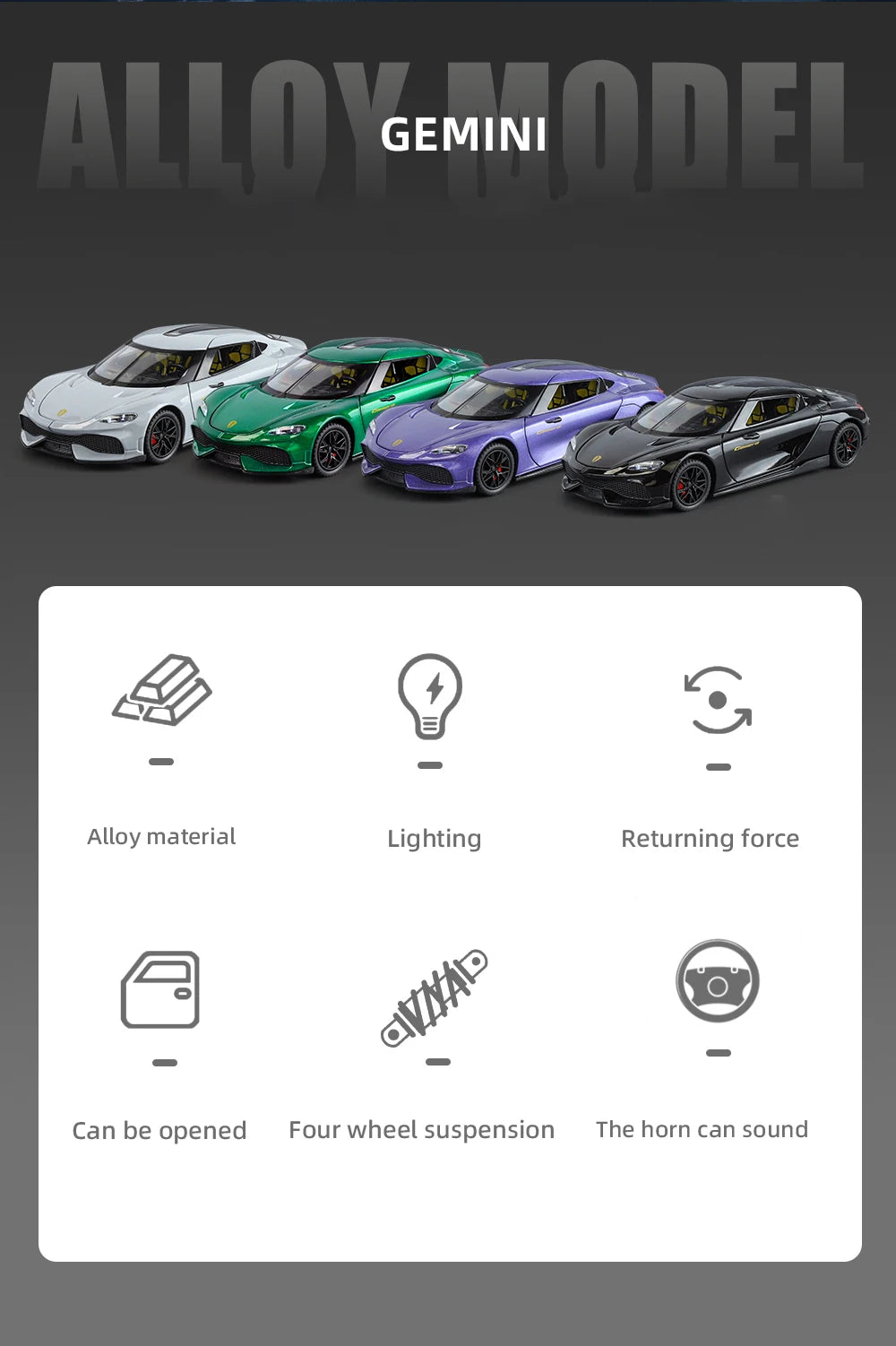 1:24 Gemera GT Sports Car Alloy Diecast Metal Model Sound Light Pull Back Toy Boys Simulation Car Model Ornament Present